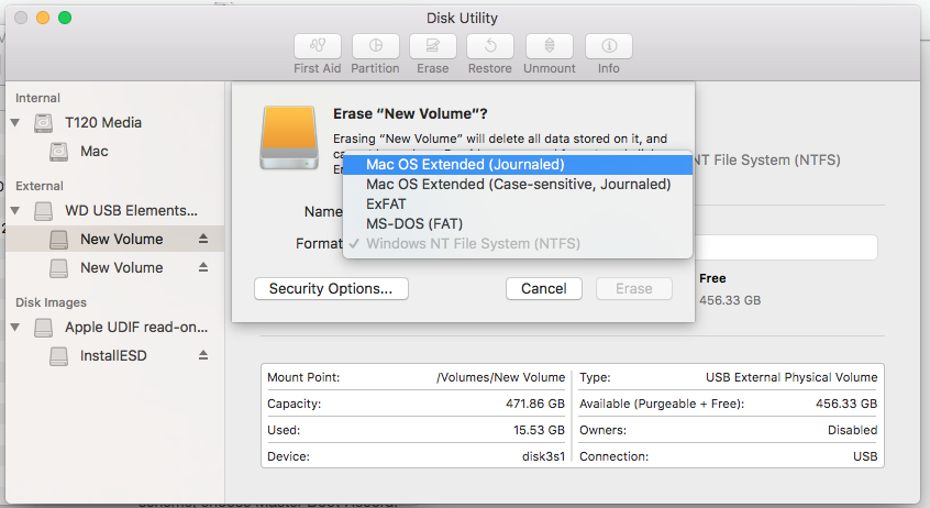 mac default format for usb